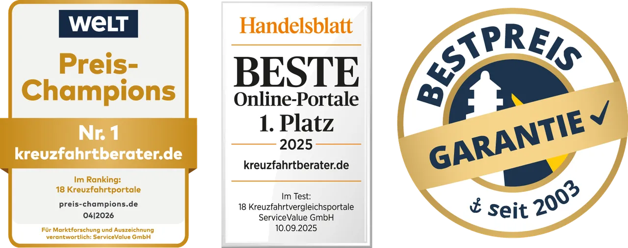 Kreuzfahrtberater Auszeichnungen WELT, Handelsblatt und Bestpreis