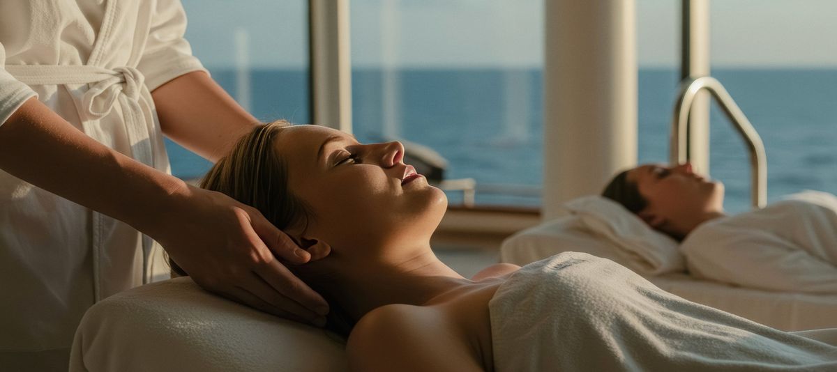 Im Wellnessbereich eines Schiffes eine Massage genießen mit Meerblick